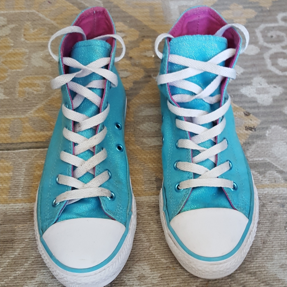 Sparkly Teal All Star Converse Sneakers Juniors
